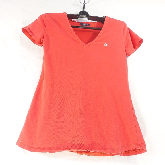 Tommy Hilfiger v-neck coral t-shirt, small - Picture 2 of 6